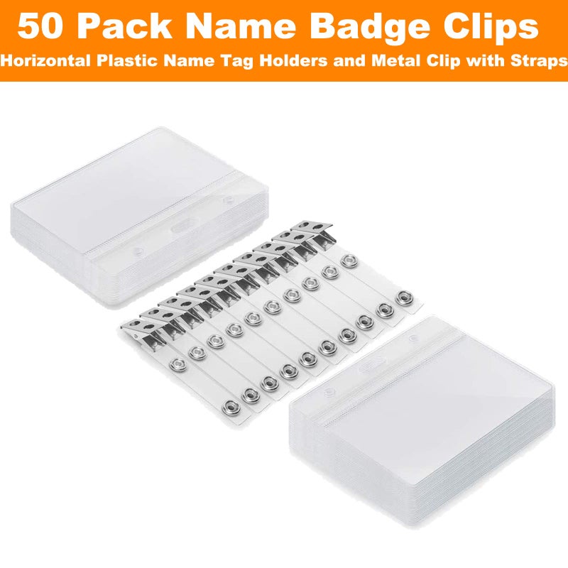 ZHEGUI ID Badge Holder with Clip Clear Plastic Name Tag Holders Horizontal Ziplock Waterproof PVC ID Card Holder with Clip Straps(50 Pack, Horizontal 2.3X3.5) - Image 2
